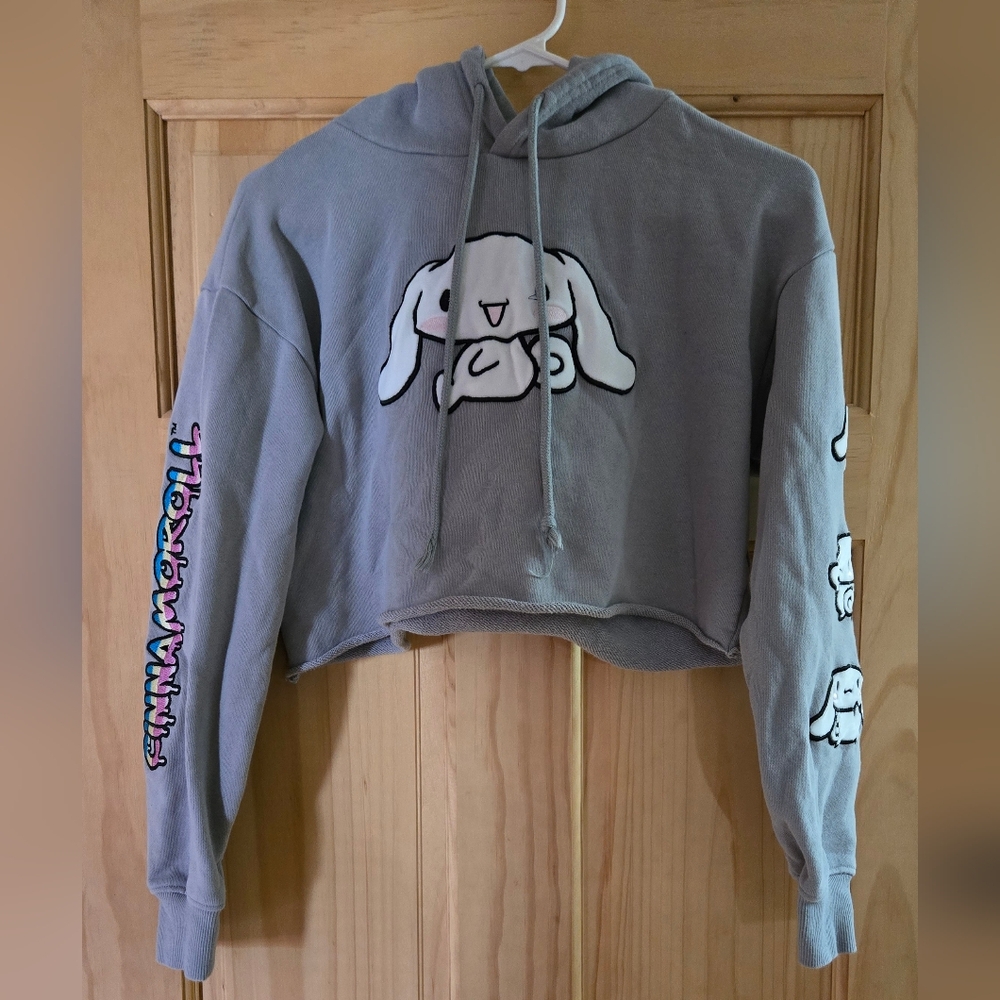 Gray Cropped Hoodie with Cinnamoroll Graphics